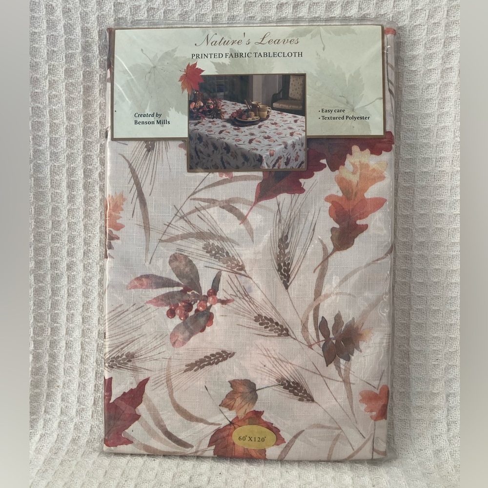 Benson Mills Nature’s Leaves Printed Textured Polyester Tablecloth